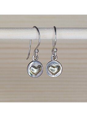 Sterling Silver & Gold-Tone Heart Drop Earrings Vintage Artisan Stamped 925